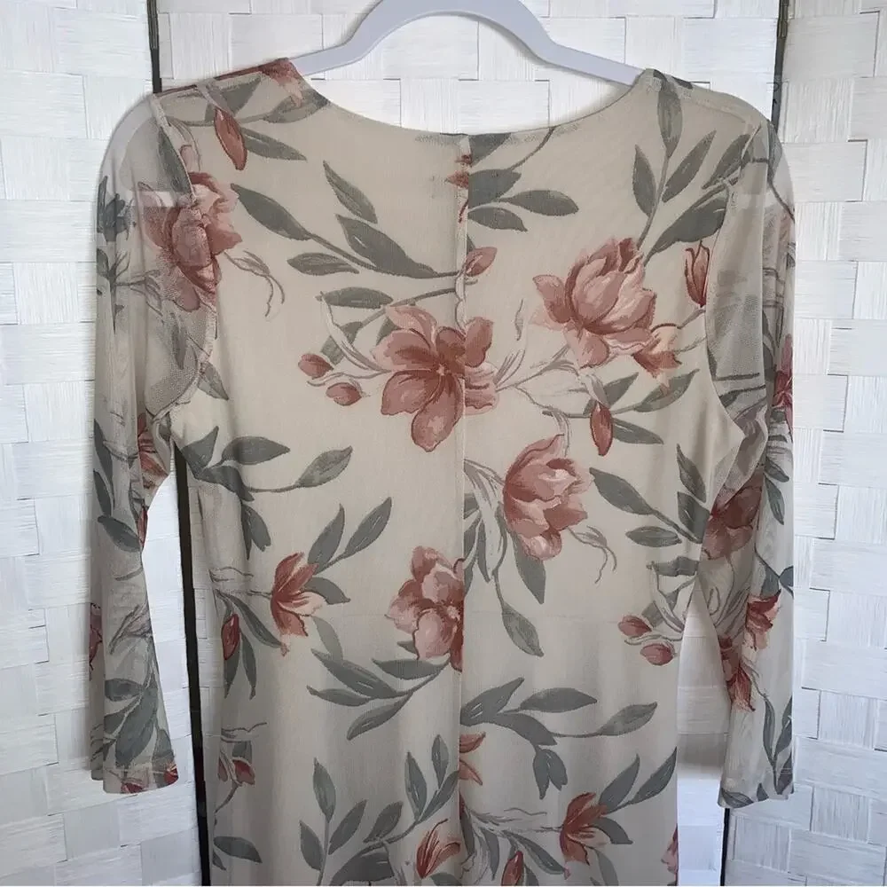 Kate And Lily Floral Midi Stretchy Mesh Overlay Sheath Dress Women’s Size 6 - Picture 5 of 9